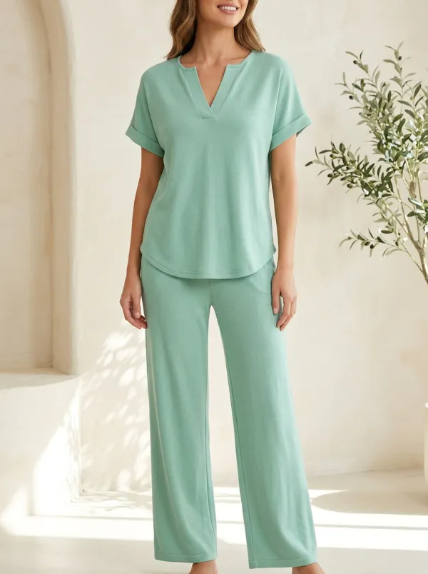 Short-Sleeve Button-Down Women's V-Neck Shirt