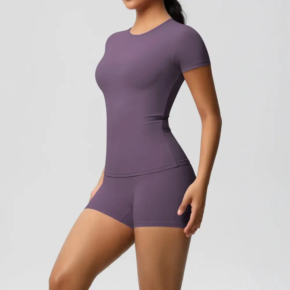 Gym Leggings Set Short Sleeve Breathable Stretchy Yoga Fitness