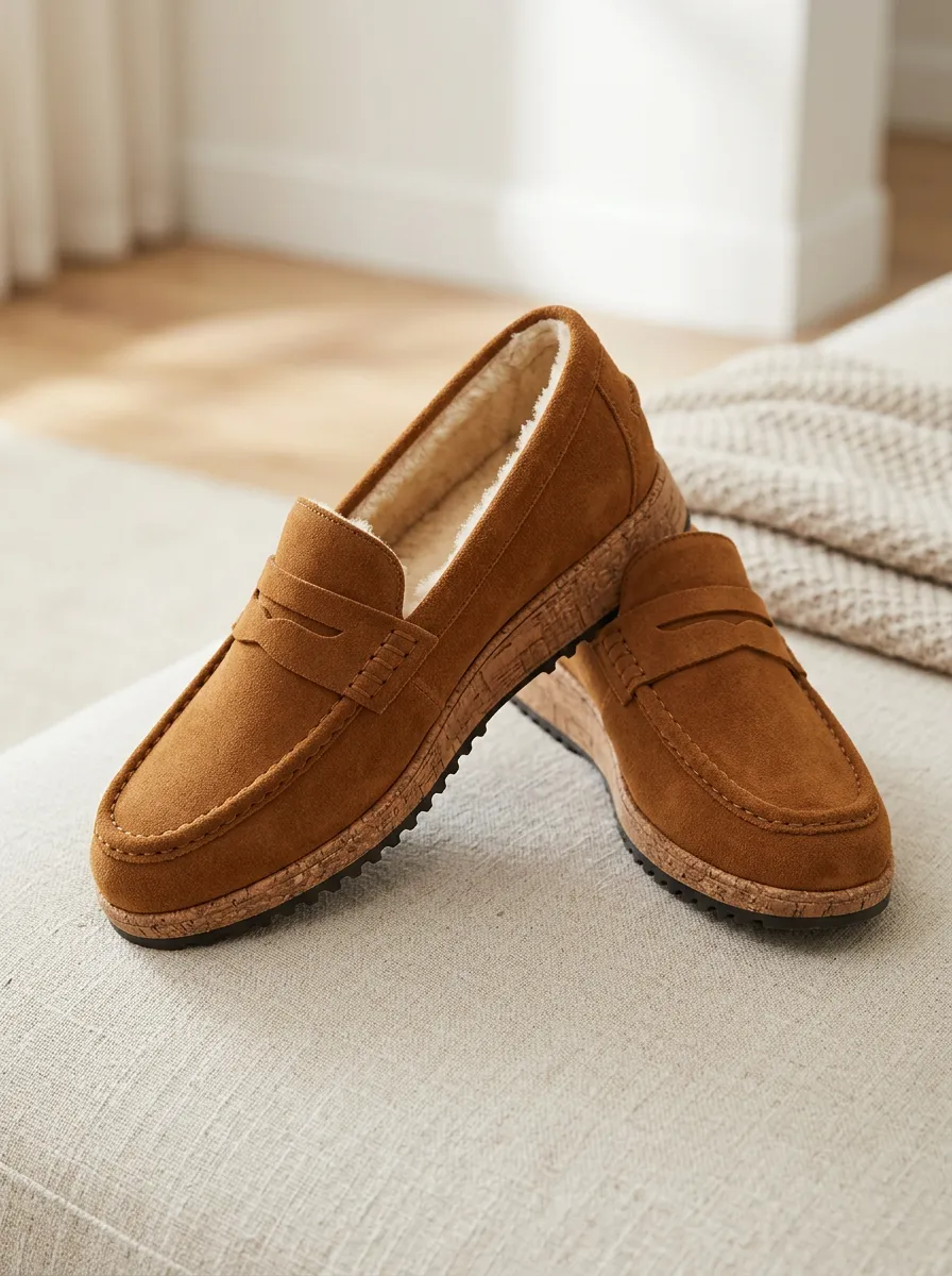Women's Utility Winter Suede Wood Sole Loafers