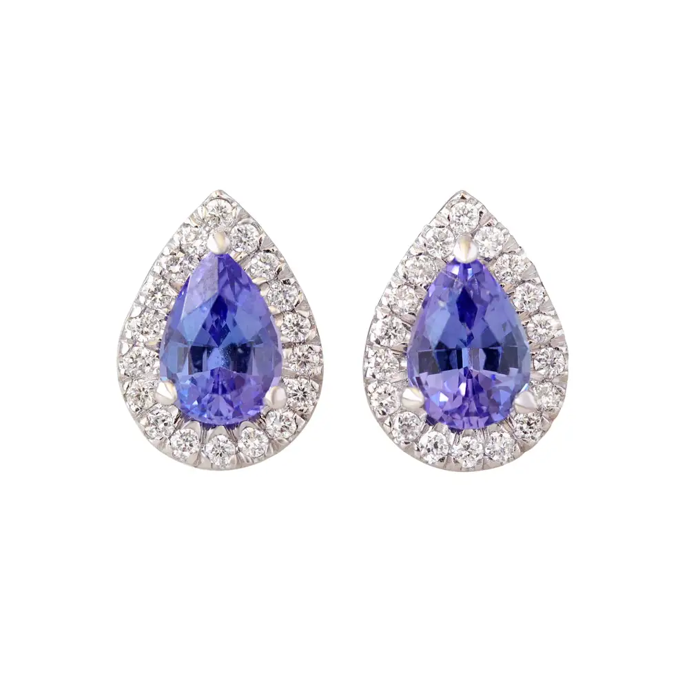 Pear Tanzanite Diamond Halo Stud Earrings