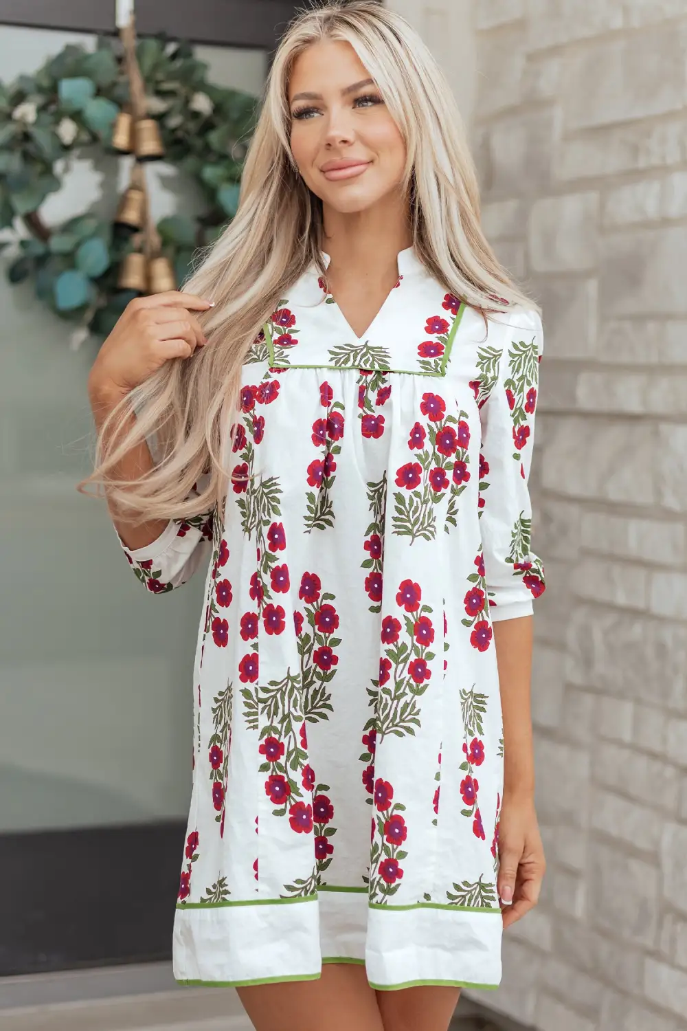 Floral V Neck Ruffle Dress Casual