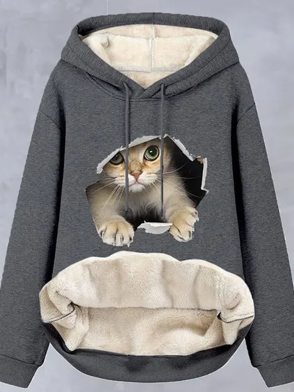 Casual Cat Fluff/Granular Fleece Fabric Loose Sweatshirt
