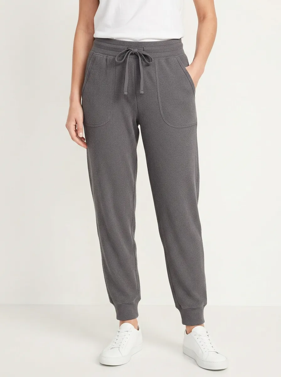 Women's Casual Waffle Knit Drawstring Jogger Pants