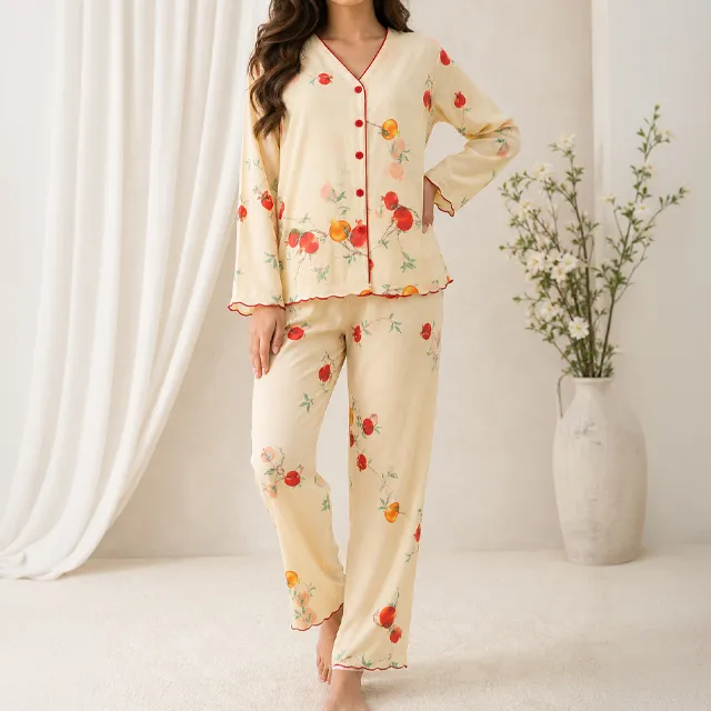Fruit Print Cotton Pajama Set