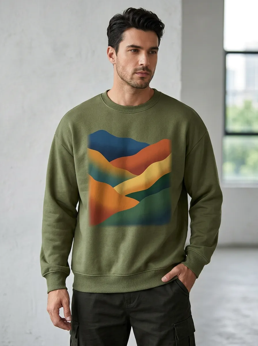 Men's Nature Lover Abstract Mountain Landscape Printed Sweatshirt Modern Pattern