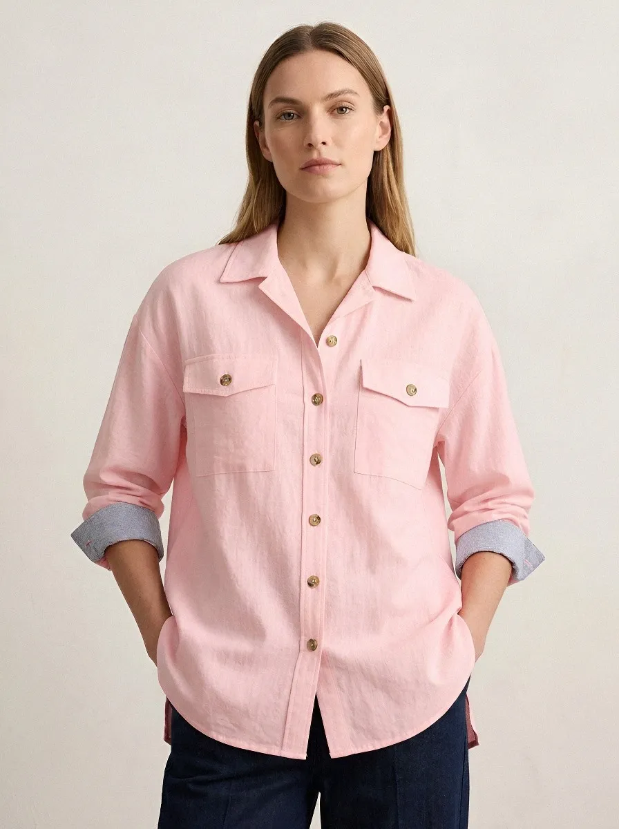 Women's Casual Minimalist Off-White Button-Down Utility Shirt