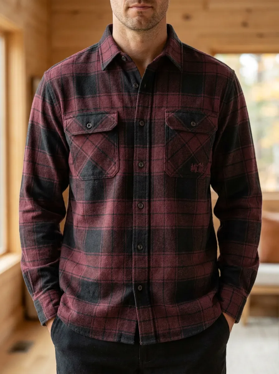 Pine Tree Forest Plaid Twin Pocket Shirt