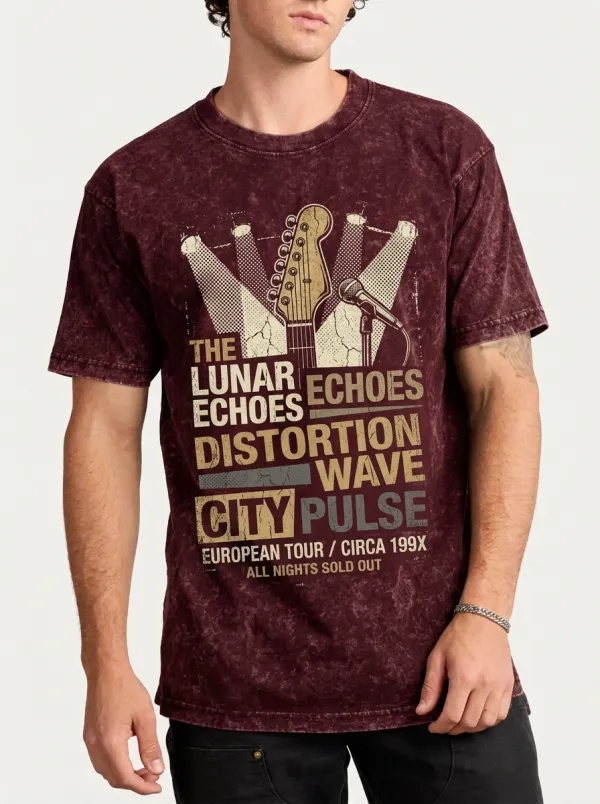 Men's Rock Band Music Lover Guitar Microphone Printed T-shirt