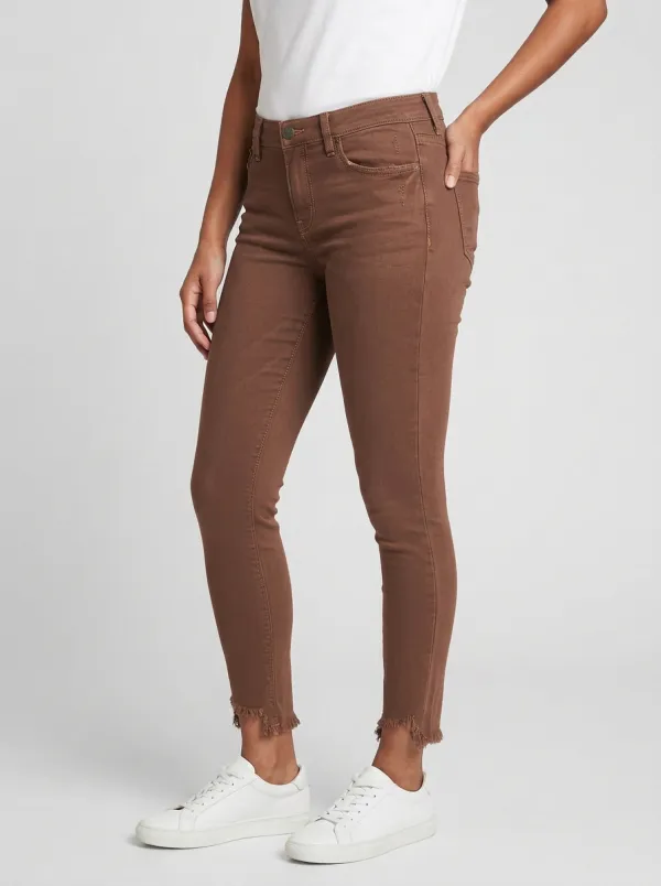 Women's Distressed Frayed Hem Slim Fit Jeans