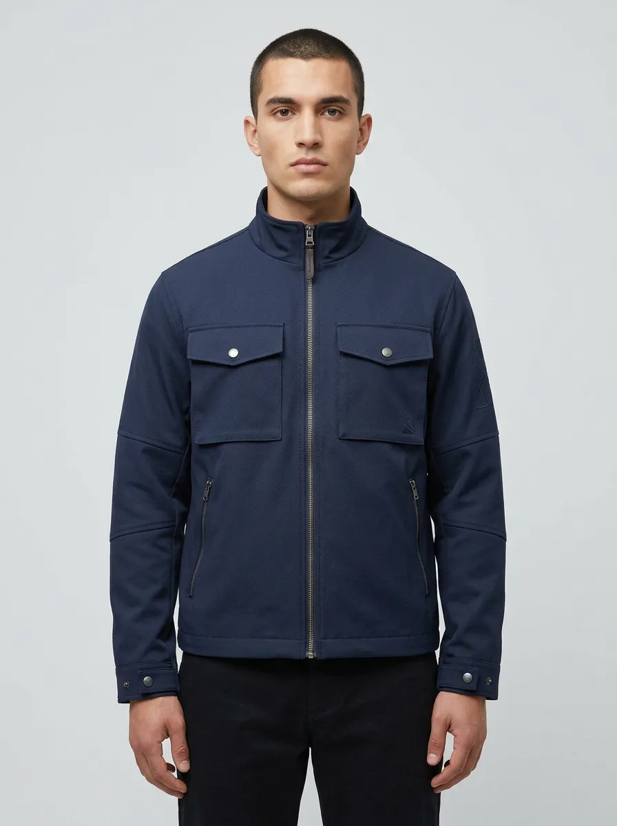Men's Tactical Utility Navy Blue Zip-Up Field Jacket