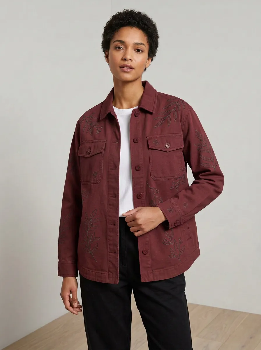 Women's Meadow Botanical Leaf Printed Jacket