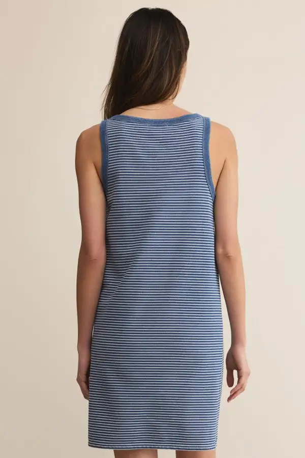 Women's Blue Striped Sleeveless Mini Dress