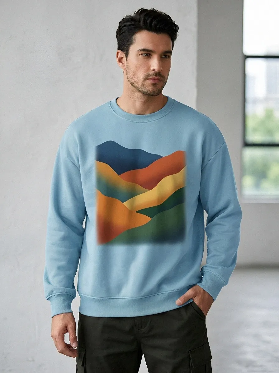 Men's Nature Lover Abstract Mountain Landscape Printed Sweatshirt Modern Pattern