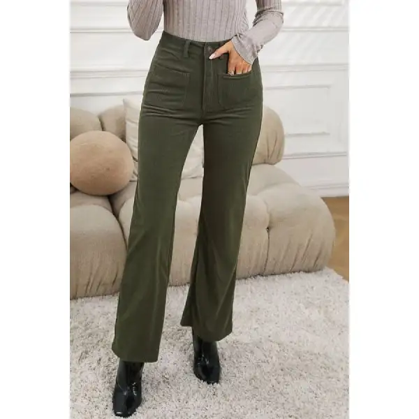 High Waist Square Pockets Corduroy Pants