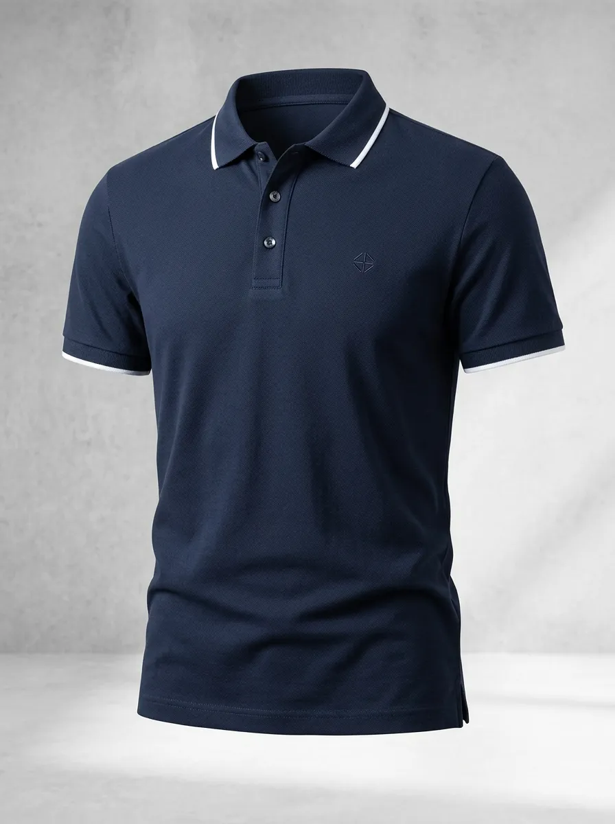 Refined Geometric-Detail Men's Polo Shirt