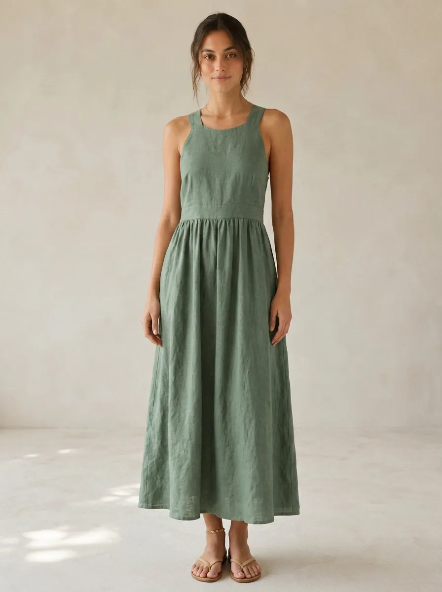Women's Cross-Back Linen Backless Dress