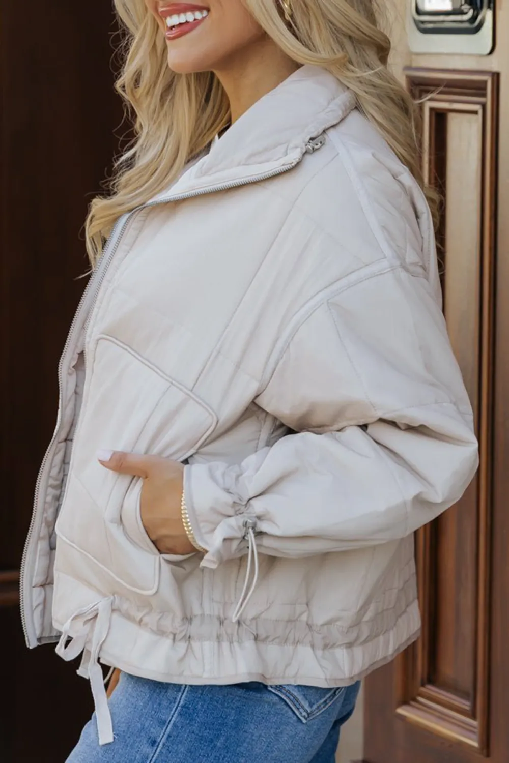 Beige Simple Down Jacket