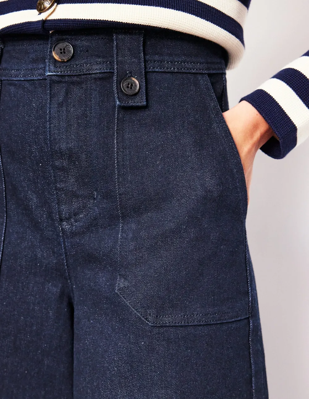Mid Rise Button Detail Jeans