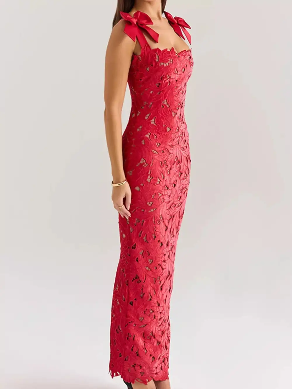 Gathered Detail Slit Maxi Dress