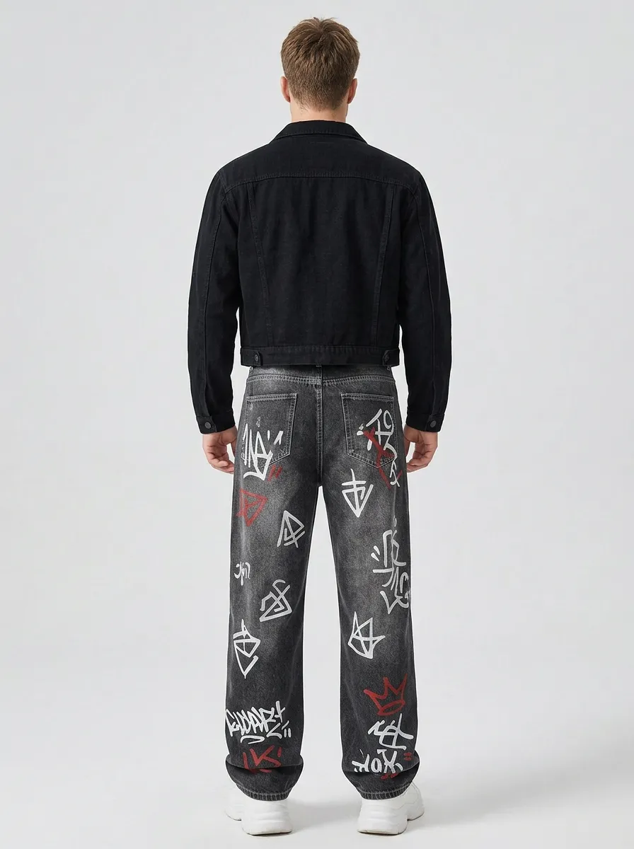 Unisex Relaxed Streetwear Graffiti Jeans