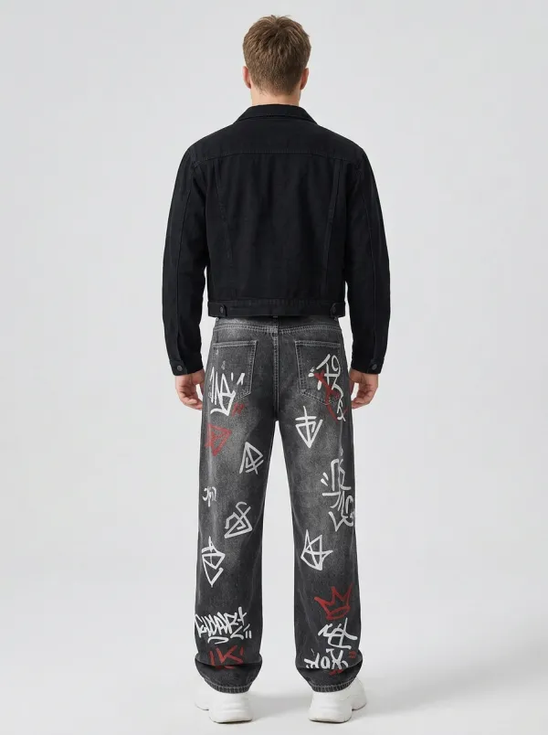 Unisex Relaxed Streetwear Graffiti Jeans