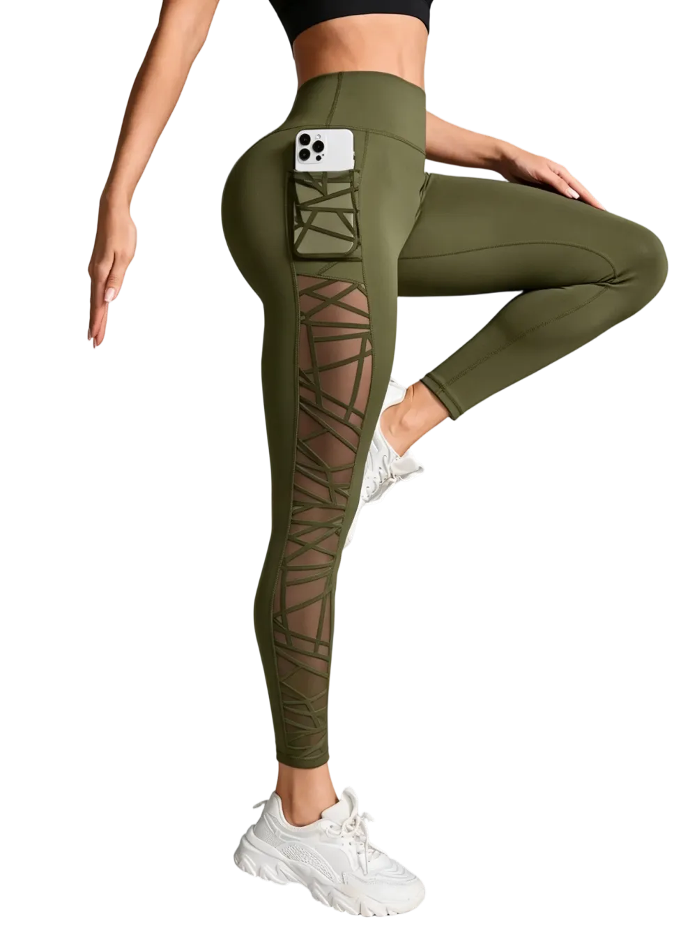 Women's Contrast Mesh Sheer Cut Out Leggings