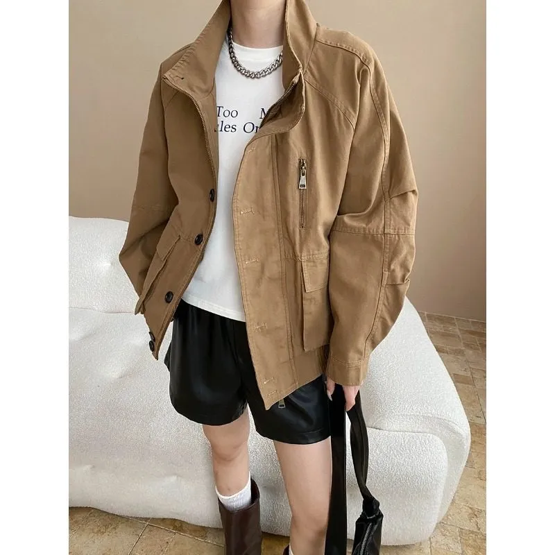 Relaxed Stand-Collar Casual Outerwear Jacket