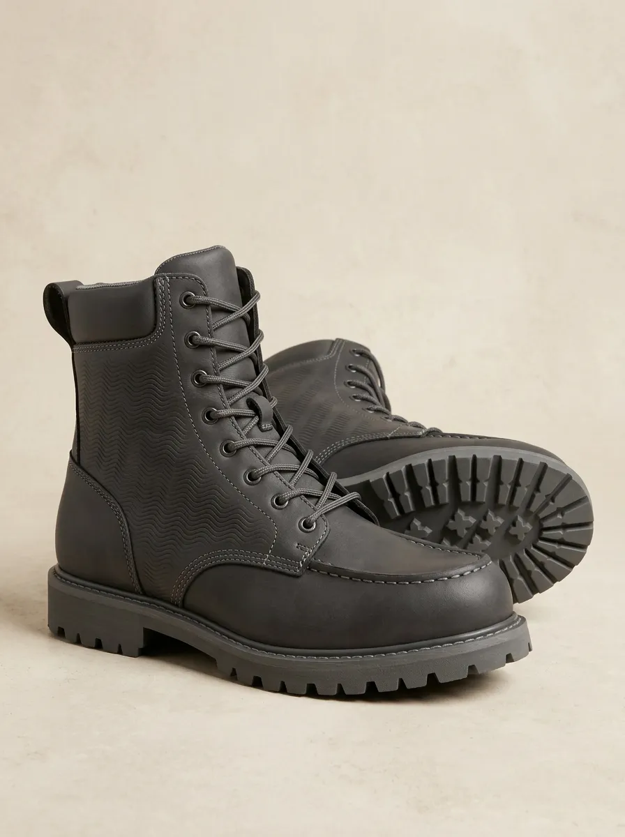 Men's Minimalist Wavy Texture Pattern Work Boots