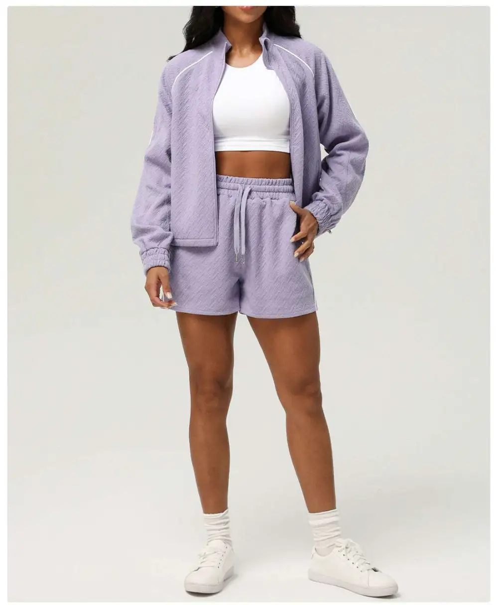 Long-Sleeve High-Waist Jacket and Shorts Active Set