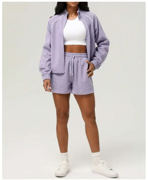 Long-Sleeve High-Waist Jacket and Shorts Active Set