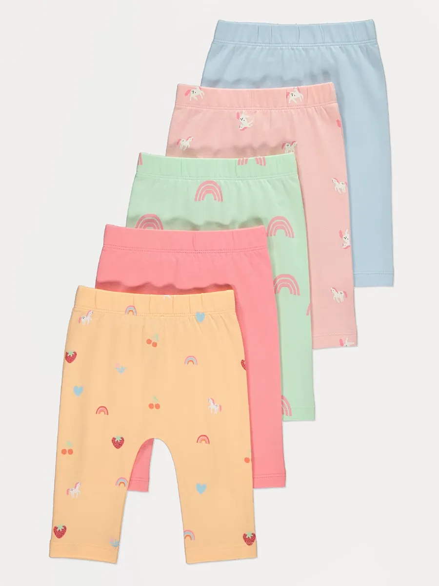 Pastel Fruit Print Leggings 5 Pack