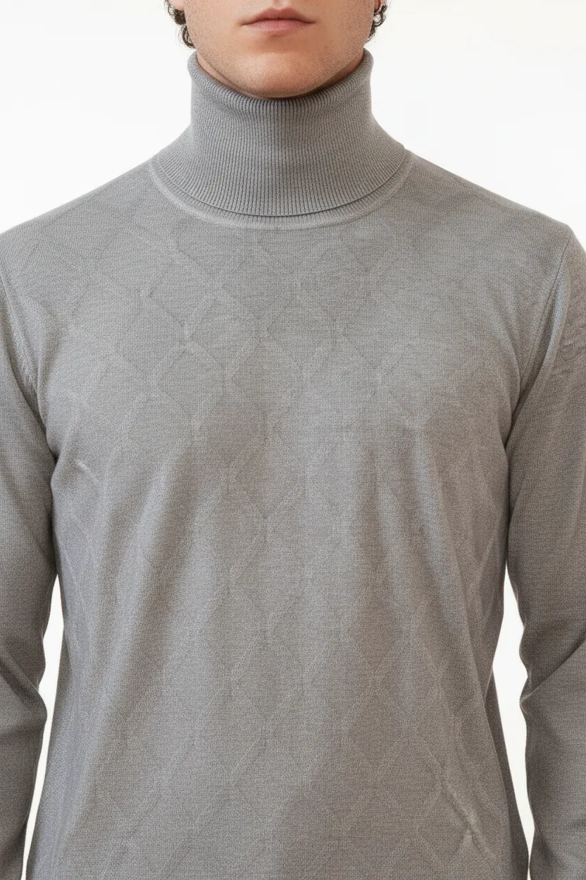 Diamond Pattern Regular Fit Viscose Turtleneck Sweater
