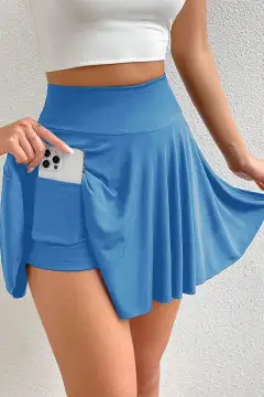 A-Line Draped High Waist Phone Pocket Lined Skort