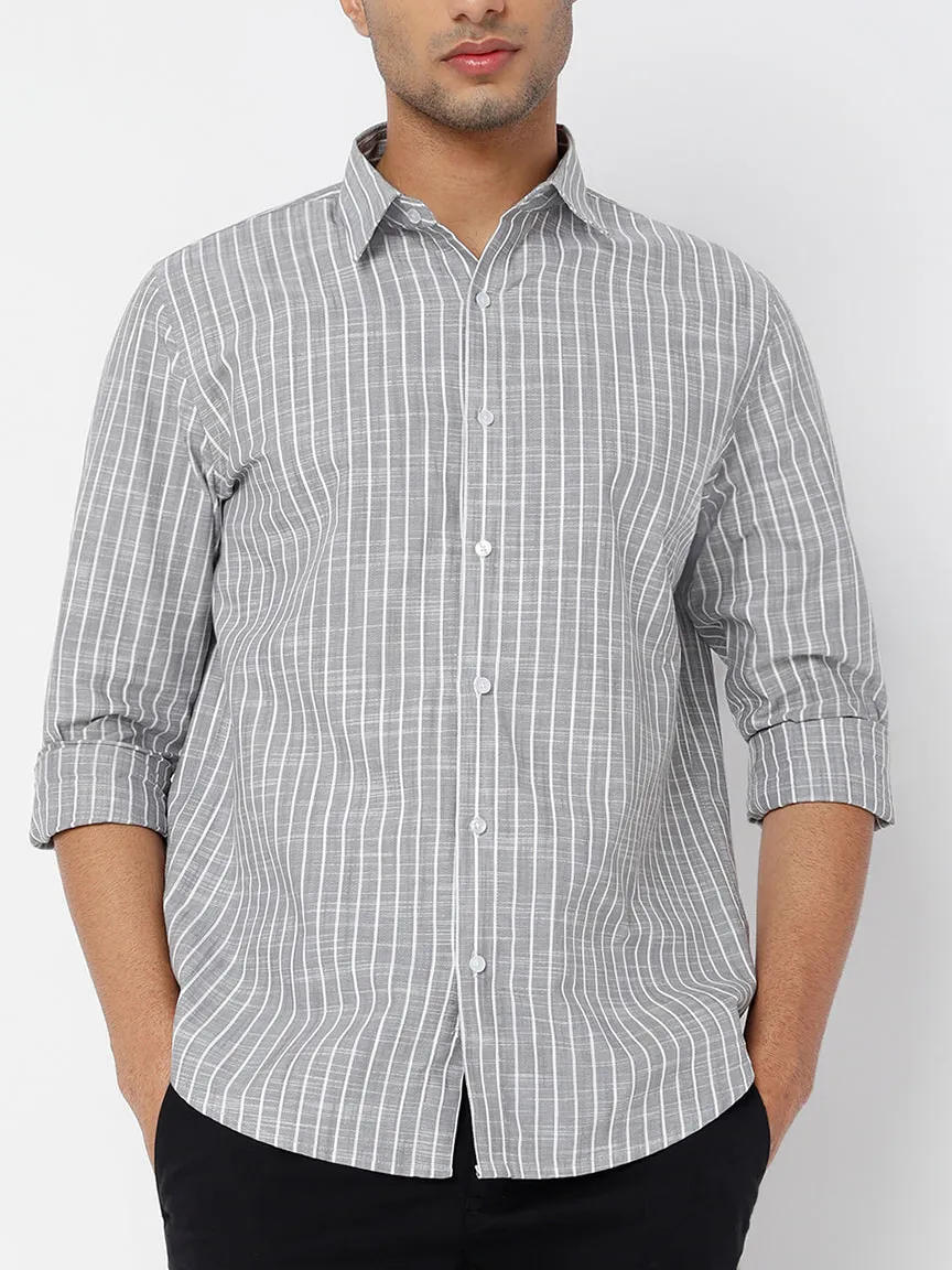 Modern Striped Slim Fit Linen Men's Formal Shirt