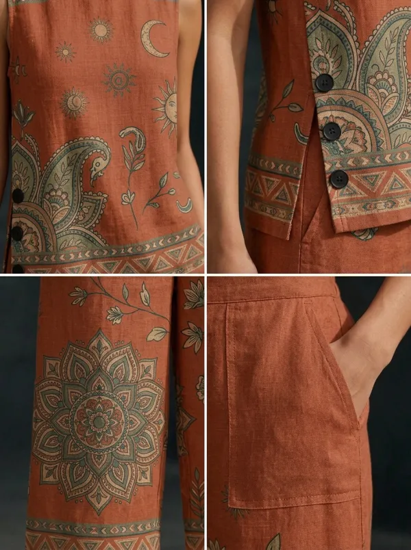 Women's Boho Celestial Floral Mandala Printed Sleeveless Set