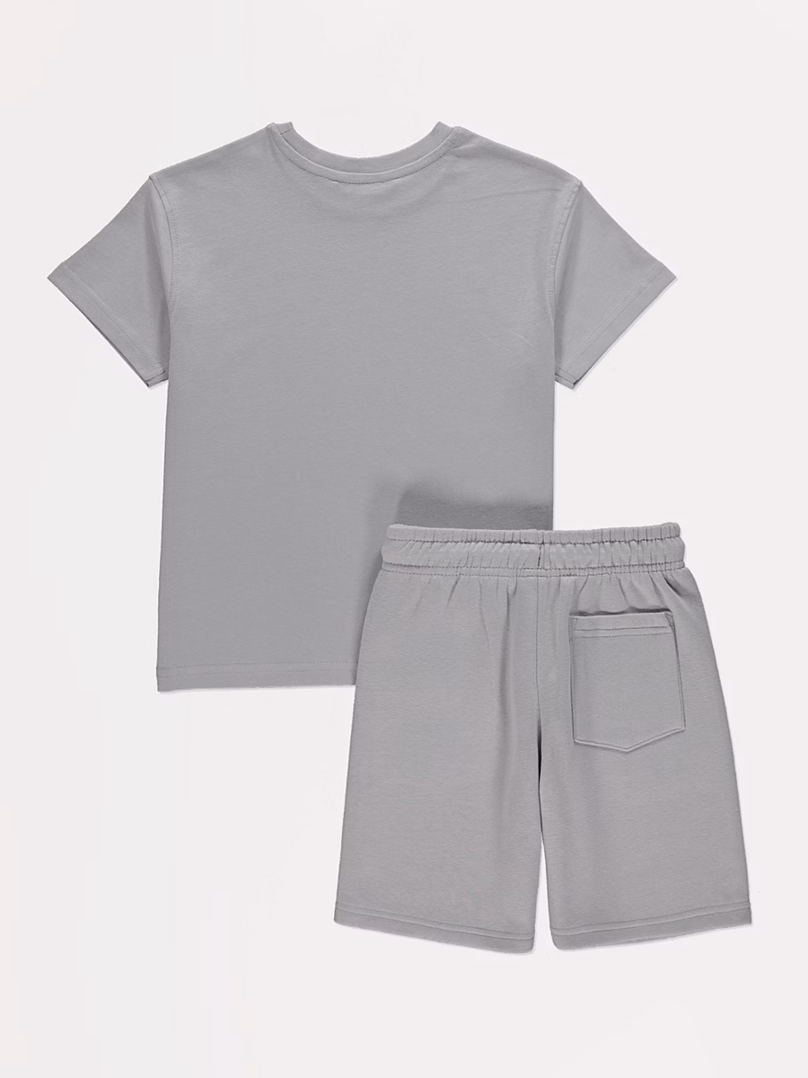 Grey Jersey Crew Neck T-shirt and Shorts Set detail 1