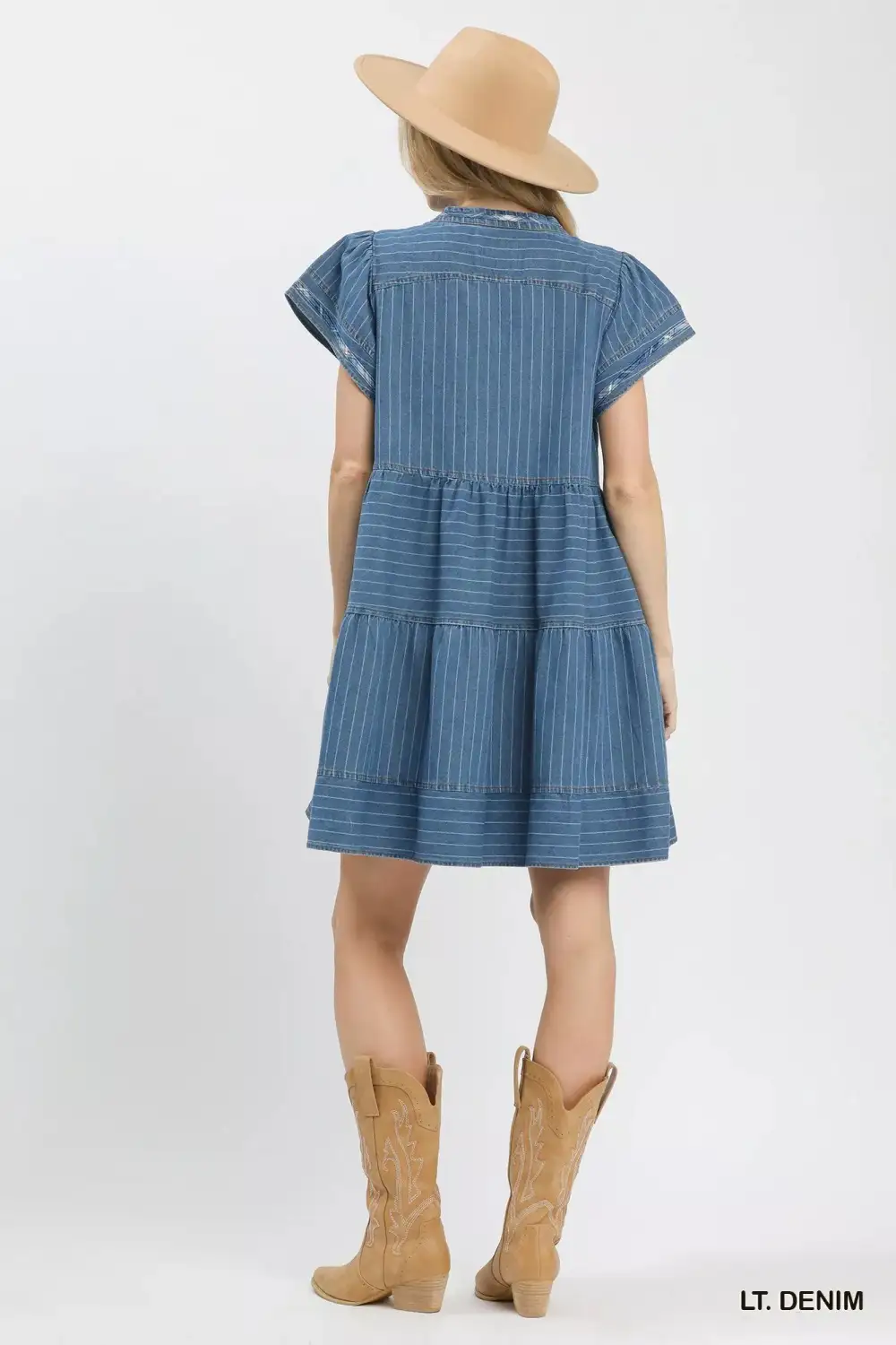 Striped Flutter Sleeve Tiered Babydoll Dress