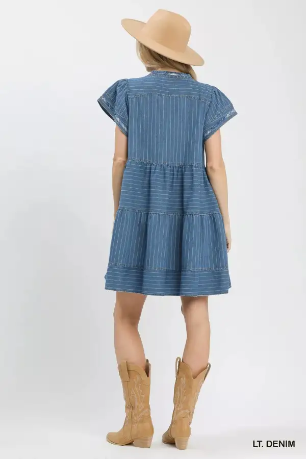 Striped Flutter Sleeve Tiered Babydoll Dress