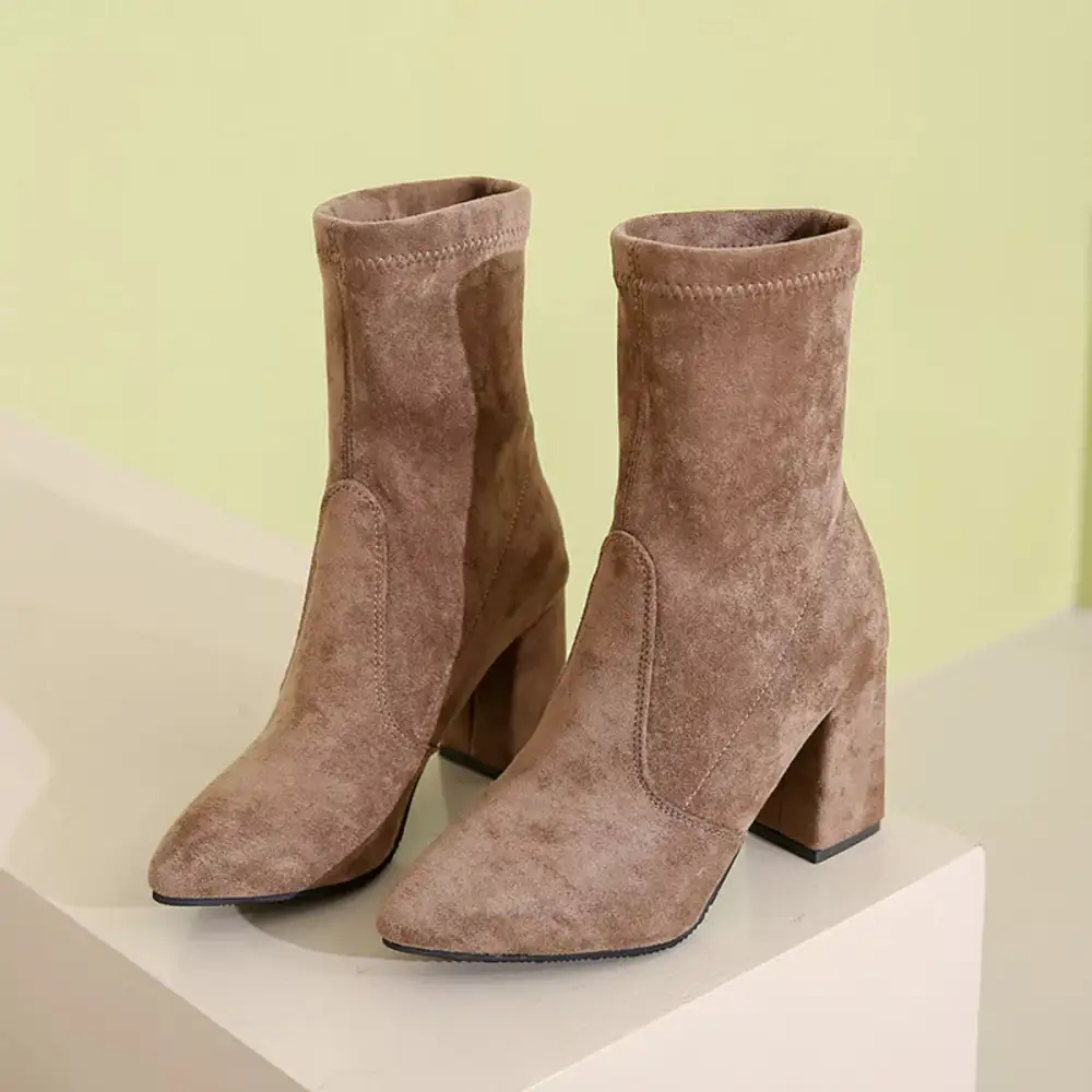 Flowy Point Toe Block Heels Boots