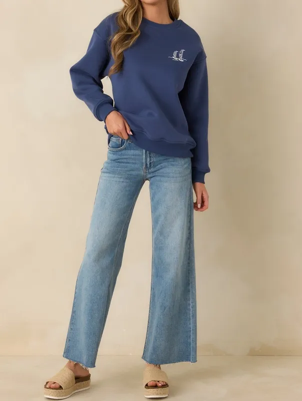 Washed Navy Graphic Crewneck Sweatshirt