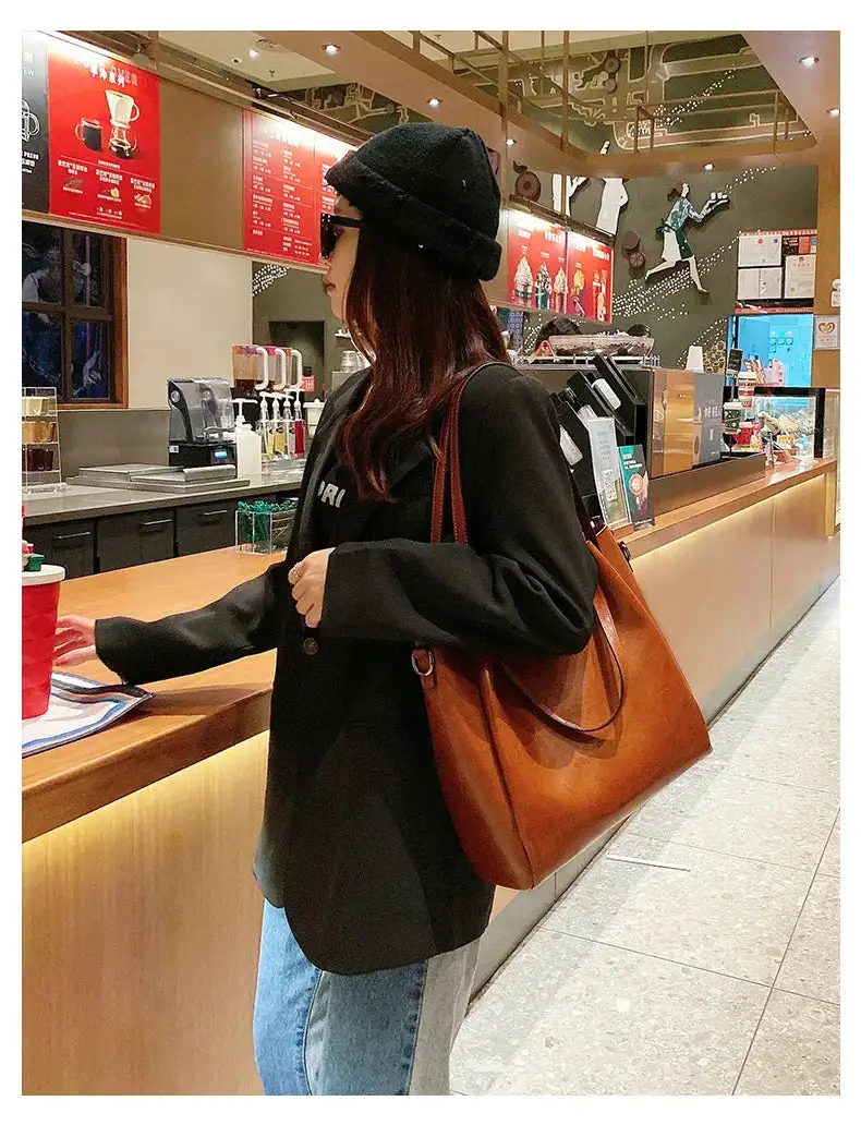 Genuine Cow Leather Bucket-Style Tote Minimalist