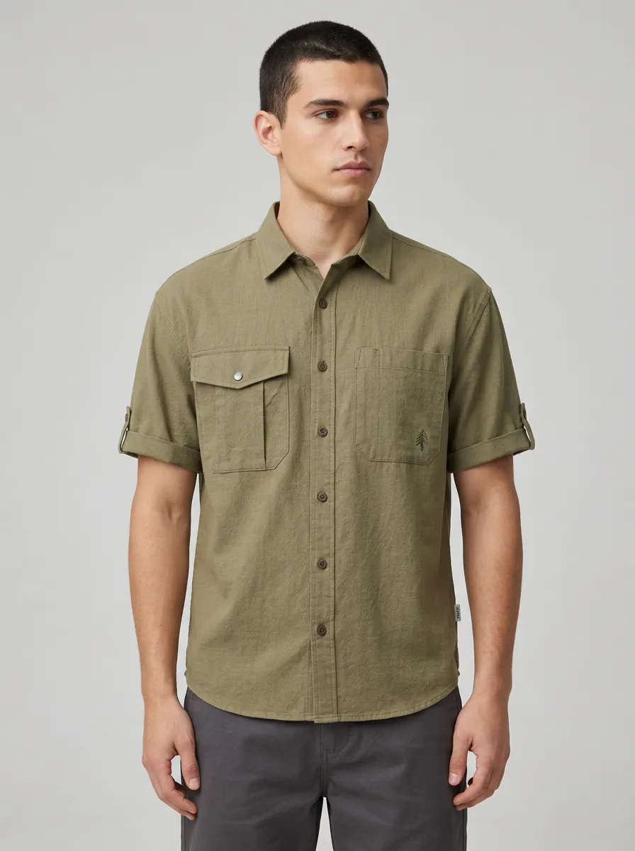 Men's Outdoor Nature Lover Pine Tree Embroidered Breathable Shirt