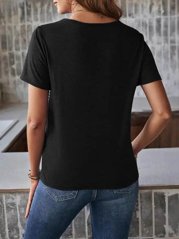 Relaxed Short Sleeve Panel Detail Stripe Round Neck Polyester T-Shirt