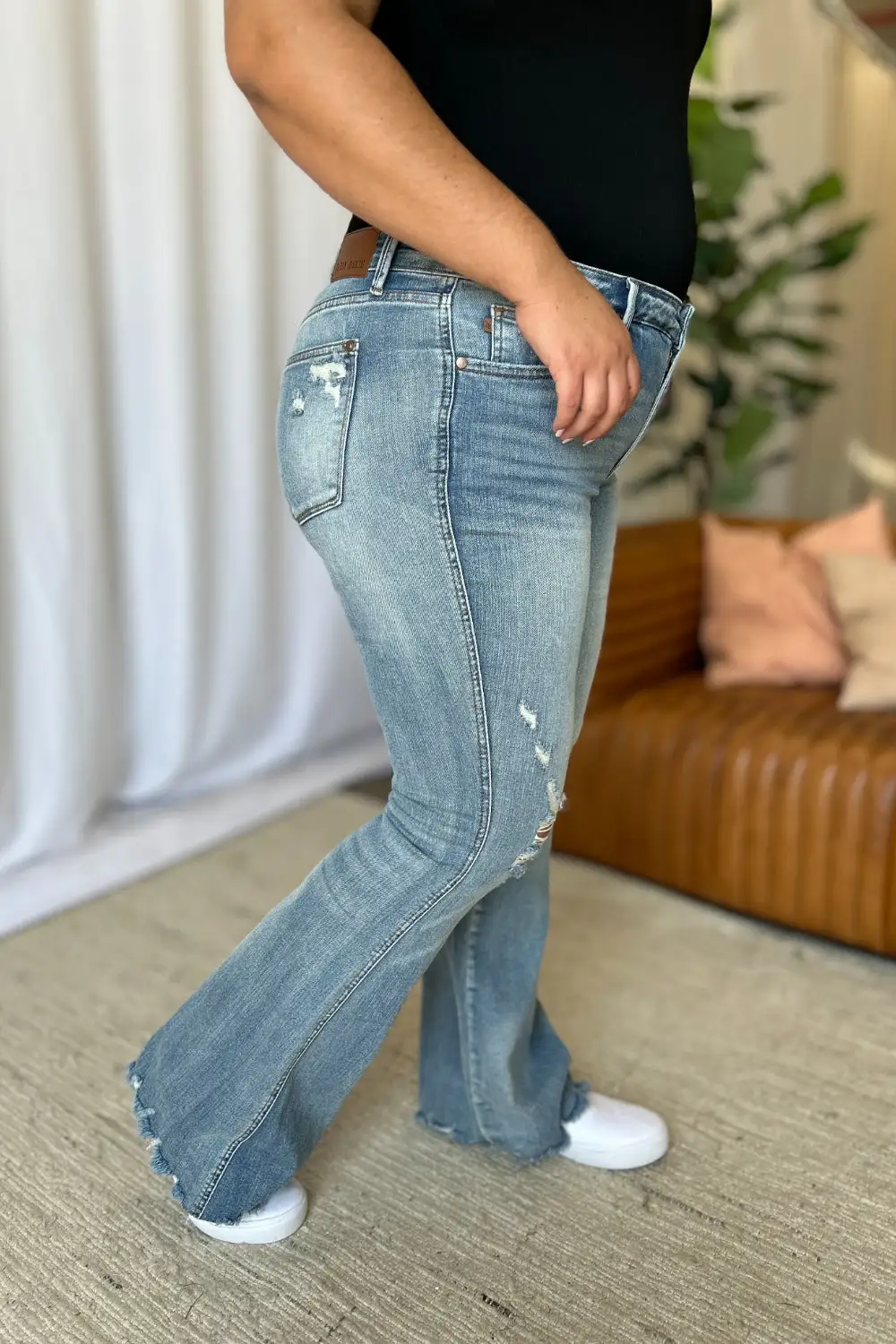 Rise Tummy Control Destroy Flared Denim Jeans