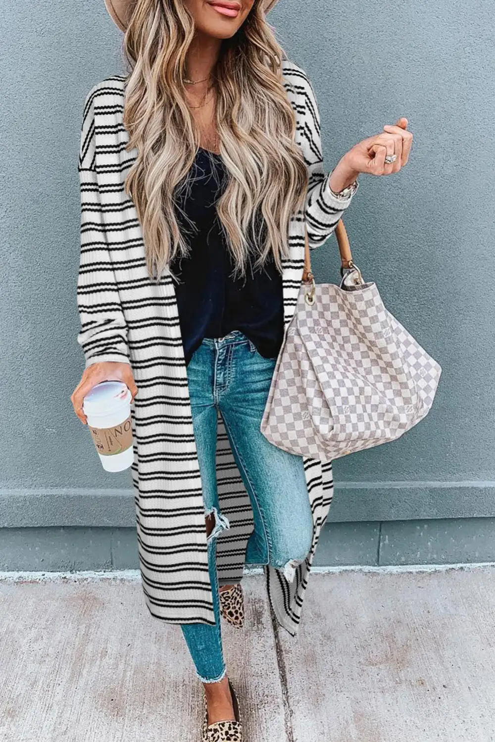 Striped Open Front Longline Cardigan