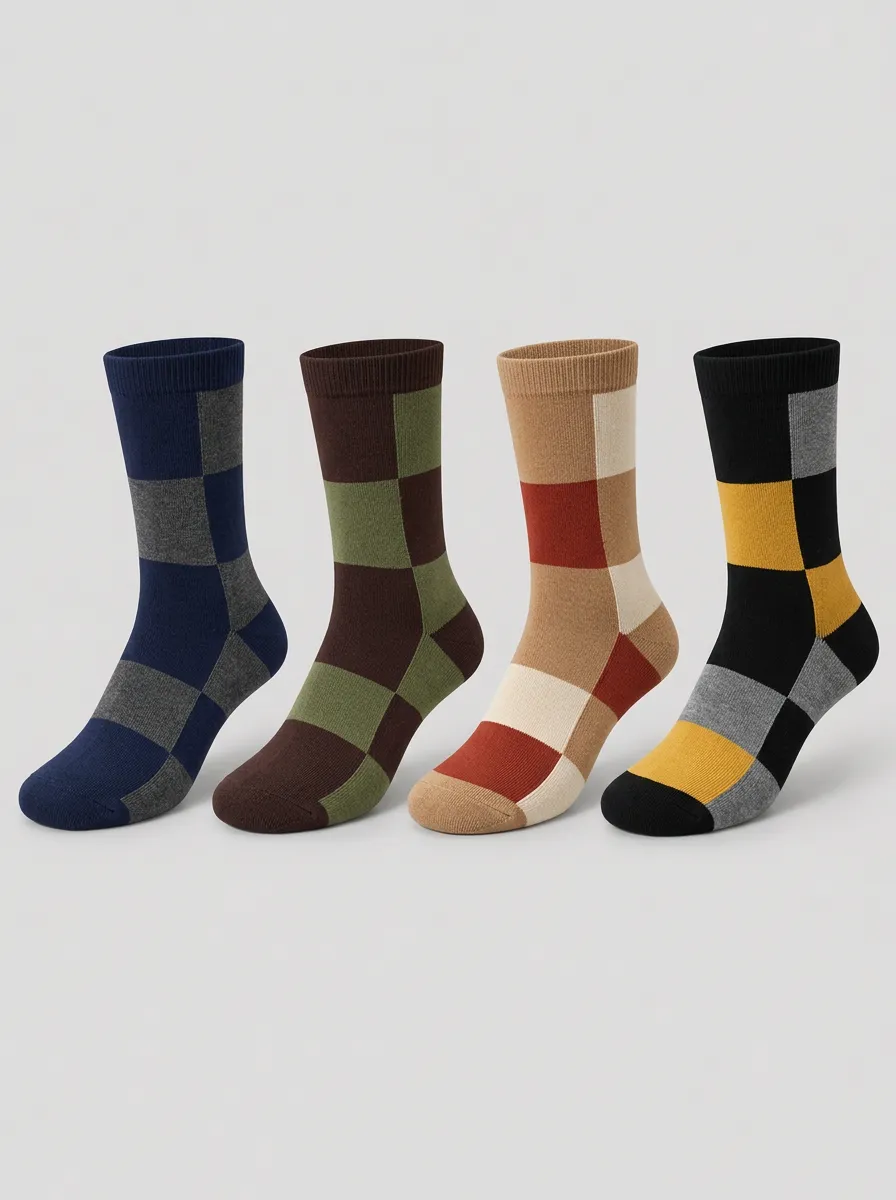 Men's Vintage Checkered Pattern Printed Socks 4-Pack