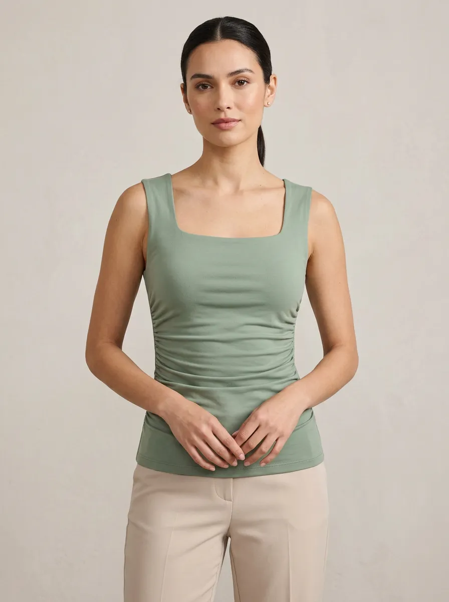 Modern Square-Neck Side-Ruched Ruched Tank Top
