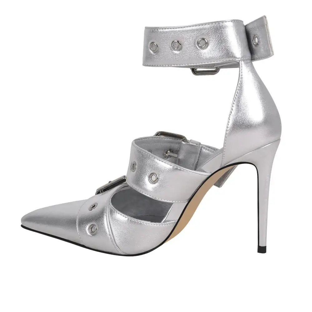 Polished Pointed Toe Stiletto Buckle Strap Pumps