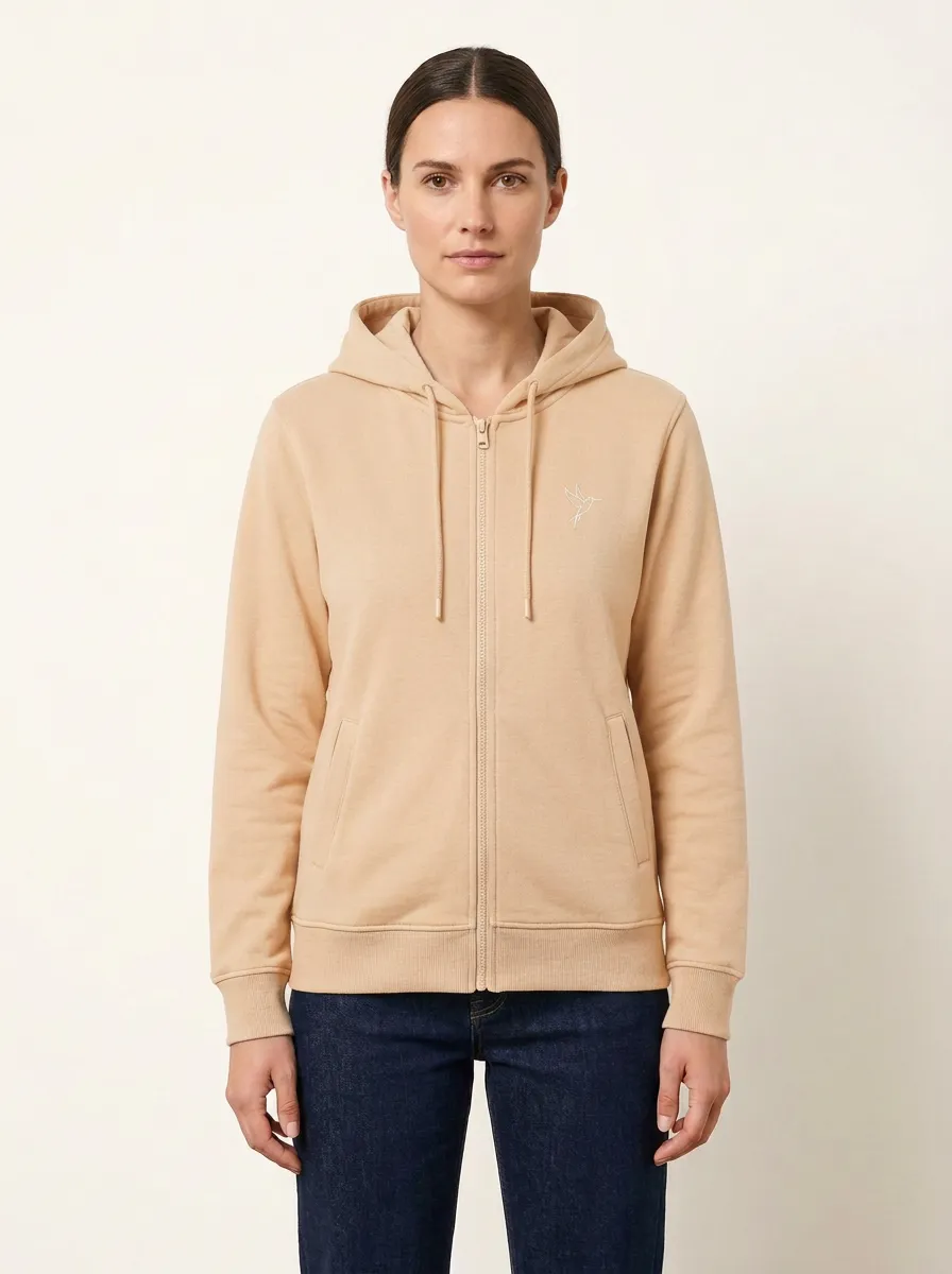 Women's Bird-Embroidered Full-Zip Welt-Pocket Hoodie