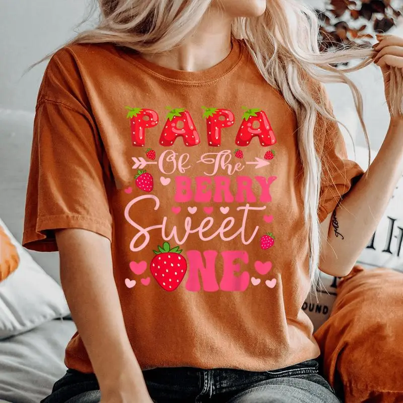 Papa Of The Berry Sweet One Strawberry 1St Birthday Girl Women's Oversized Comfort T-Shirt